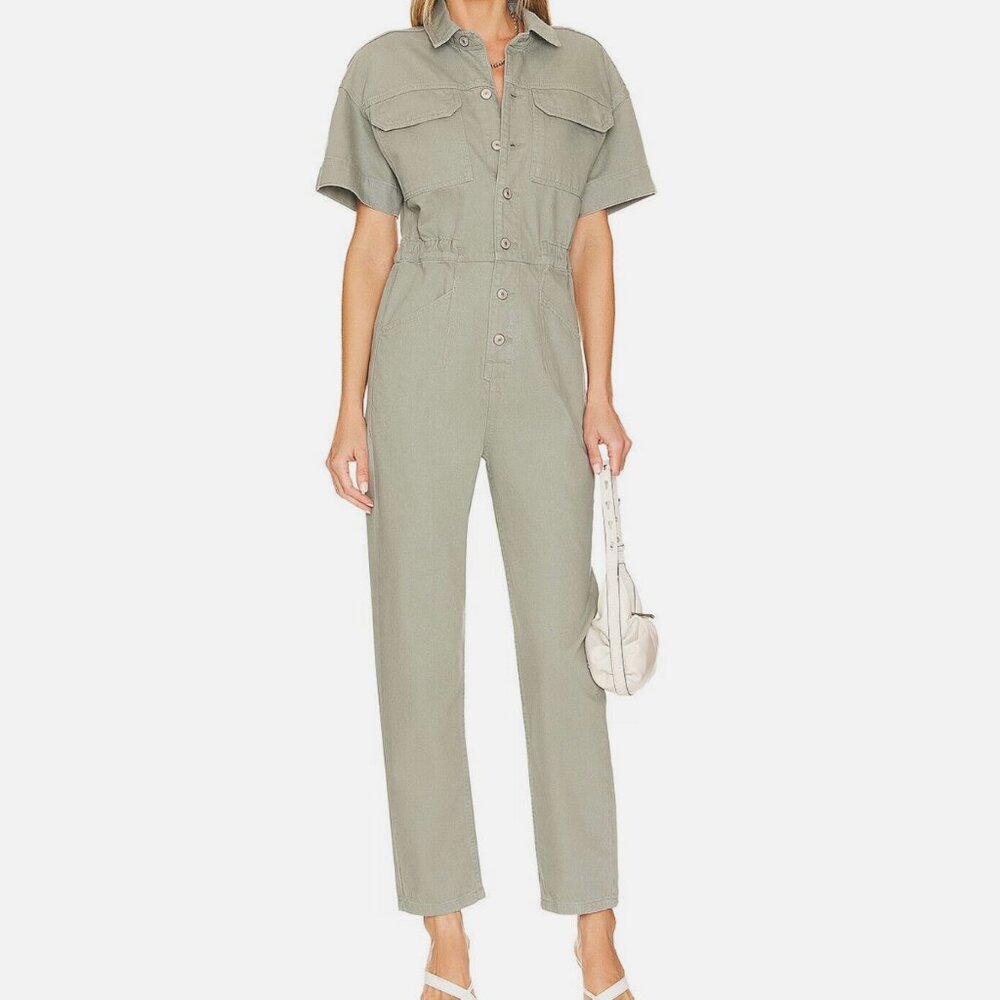 Free People Marci Jumpsuit Denim Washed Army Green NWT